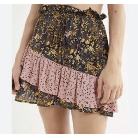 URBAN OUTFITTERS pink brown boho floral mini skirt sz S - Picture 1 of 6